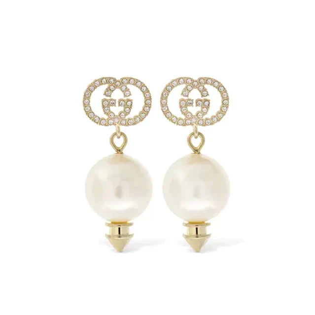 Gucci Double Pearl Pendant 18K Gold Earrings