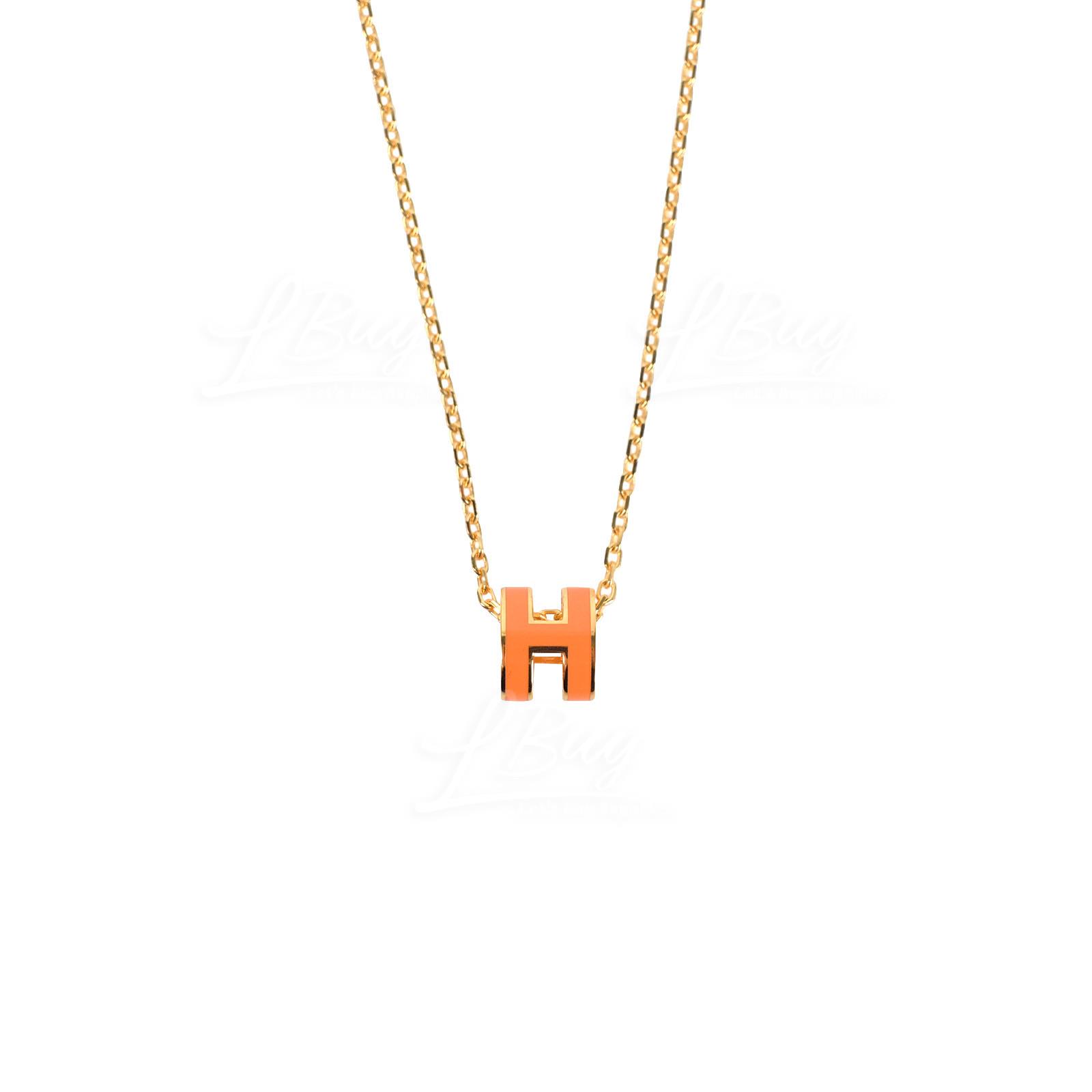 Hermes Mini Pop Orange 18K Gold Necklace