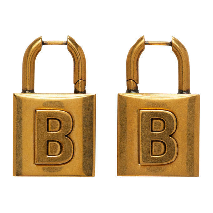 Balenciaga Gold Small Lock 18K Gold Earrings