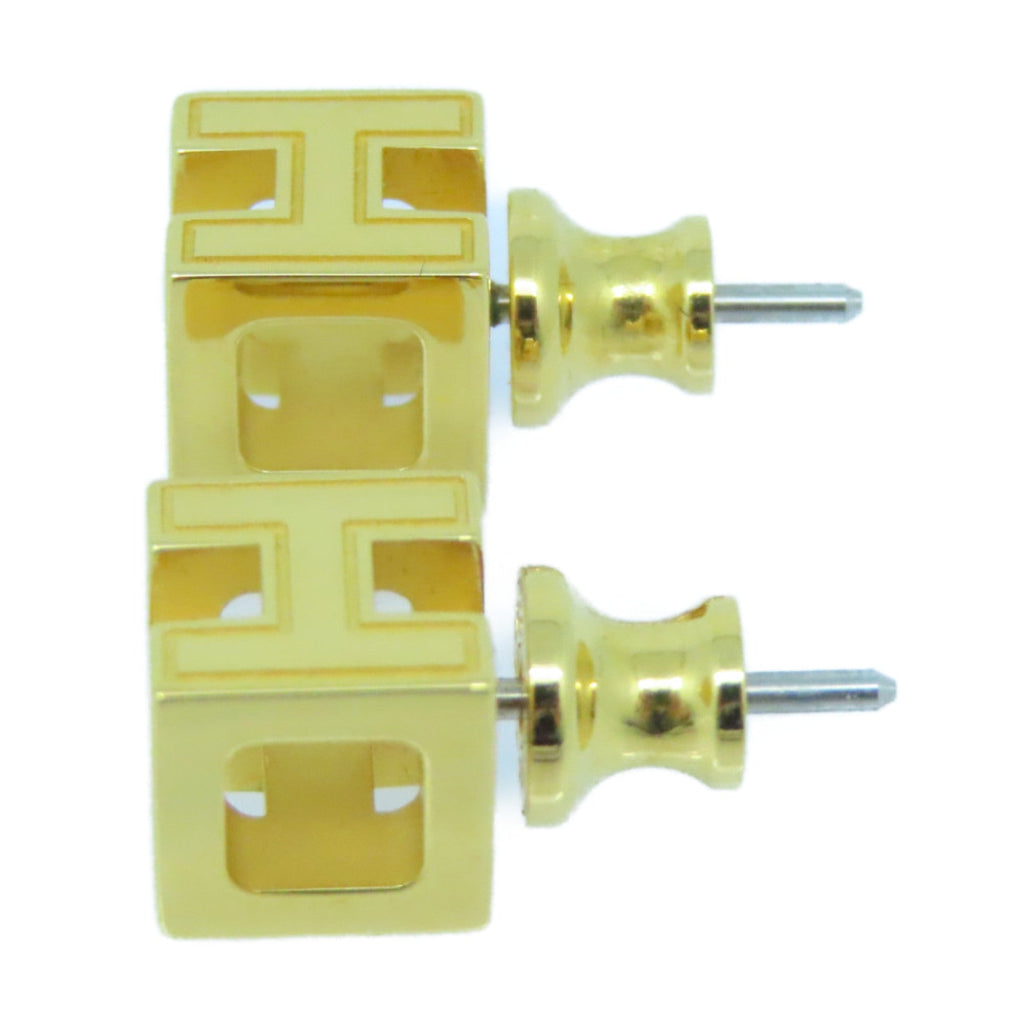 Hermes Cage D'H White 18K Gold Earrings