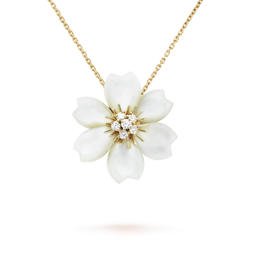 Rose De Noel Clip Pendant 18K Gold Necklace