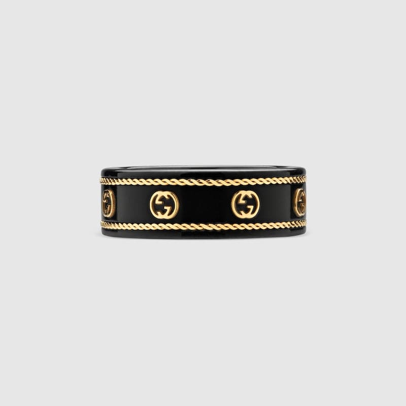 Gucci Double Interlocking Gucci Icon Black Corundum 18K Gold Ring