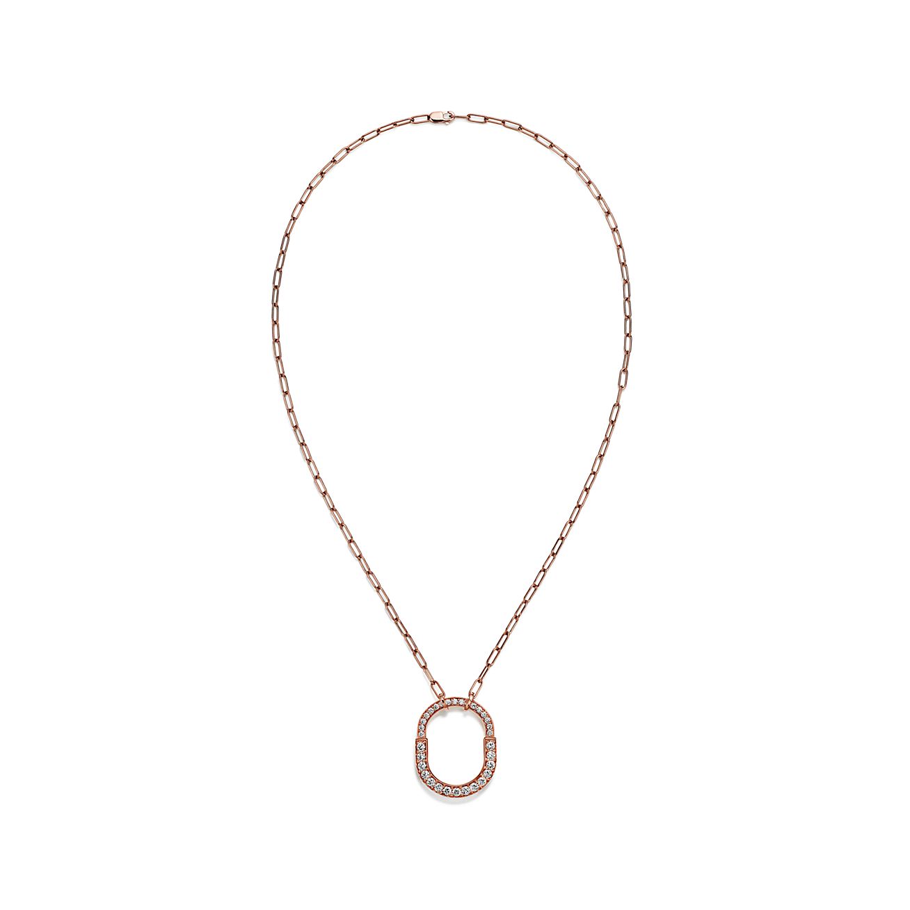 Tiffany Lock Pendant Pave Diamonds 18K Gold Necklace