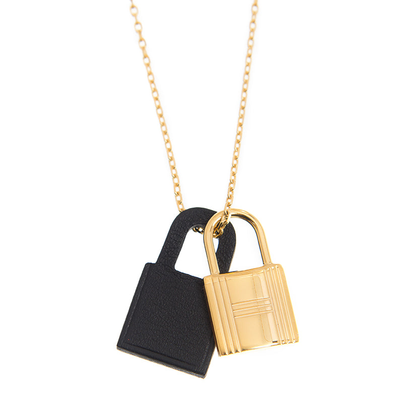 Hermes O'Kelly Black Pendant 18K Gold Necklace