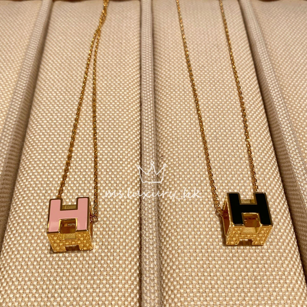 Hermes Cage D'H Grey 18K Gold Necklace