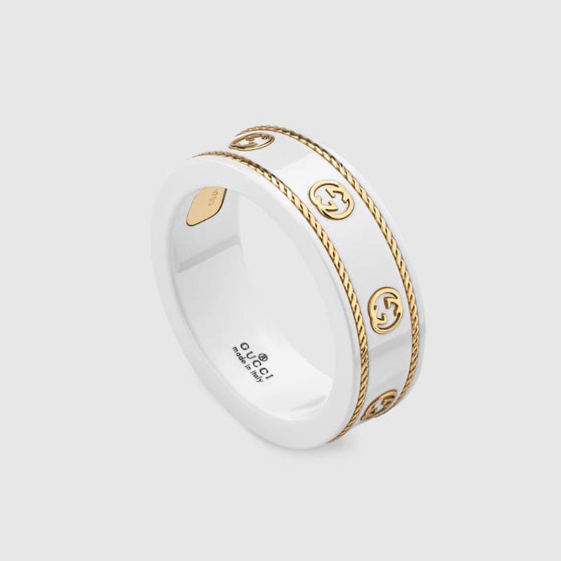 Gucci Double Interlocking Gucci Icon White Zirconia 18K Gold Ring