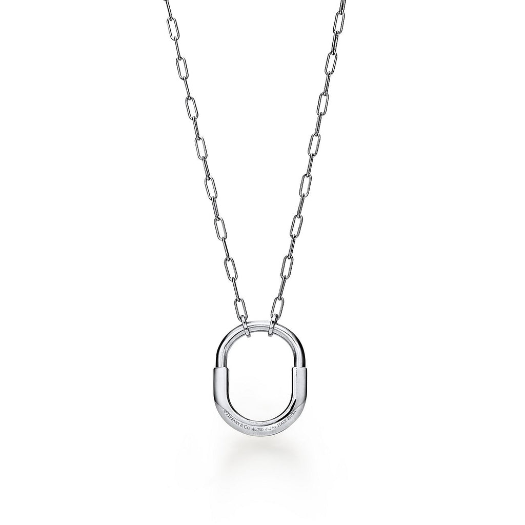 Tiffany Lock Pendant Pave Diamonds 18K Gold Necklace
