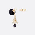 Dior Tribales Eiffel Tower Charm Black Pearls 18K Gold Earrings