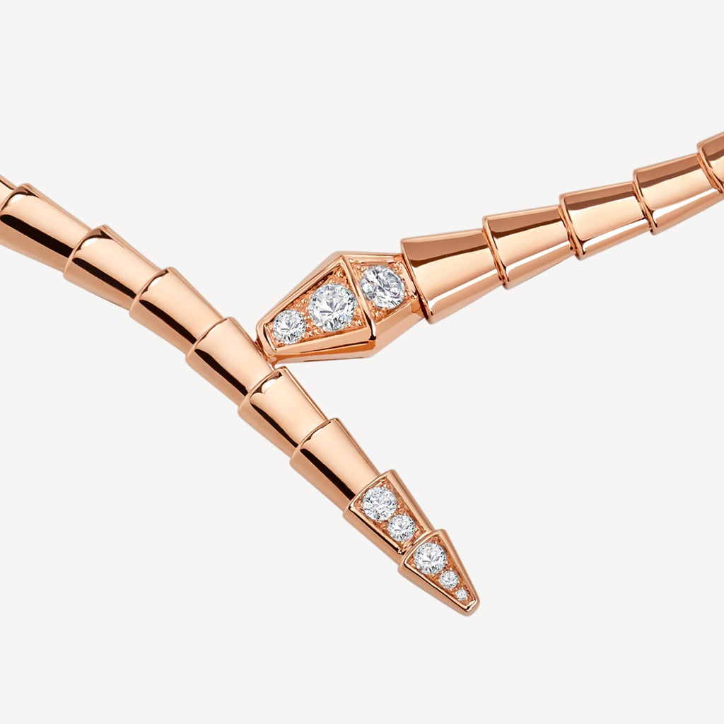 Bvlgari Serpenti Viper Demi-Pave Diamonds 18K Gold Necklace