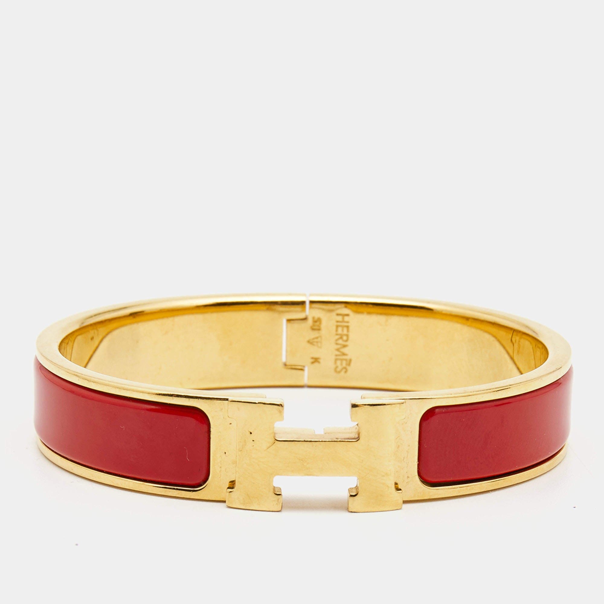 Hermes Clic Red 18K Gold Bracelet
