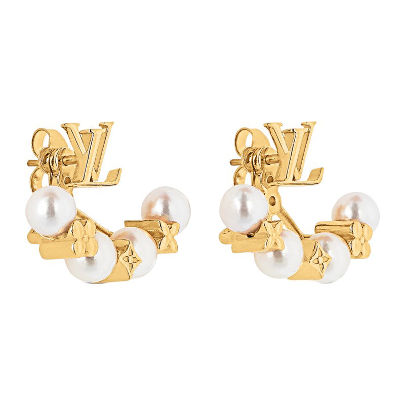 Louis Vuitton Monogram Pearls 18K Gold Earrings