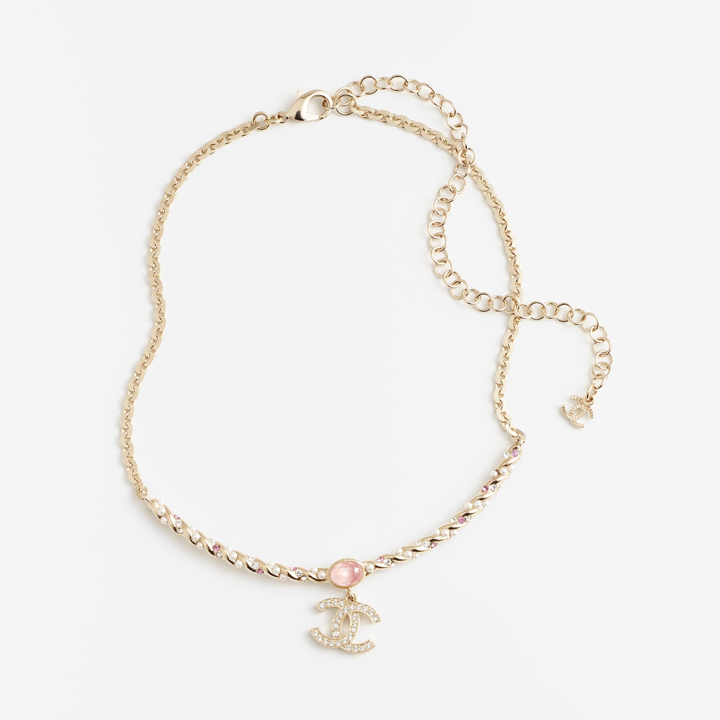 Chanel Pink Crystal 18K Gold Necklace