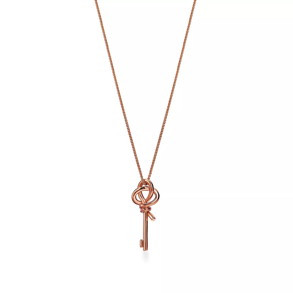 Tiffany Keys Woven Pink Diamonds Medium 18K Gold Necklace
