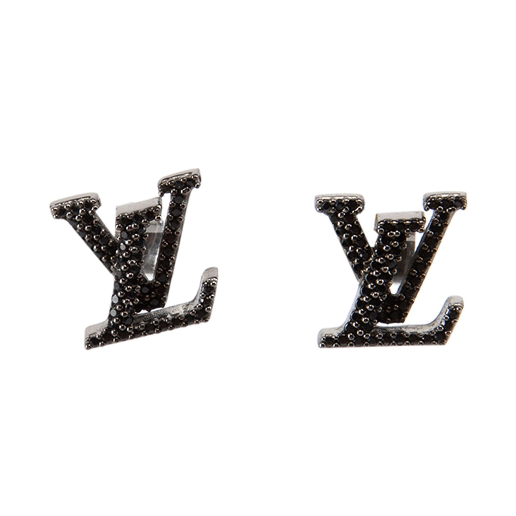 Louis Vuitton Iconic Black Crystal Stud 18K Gold Earrings