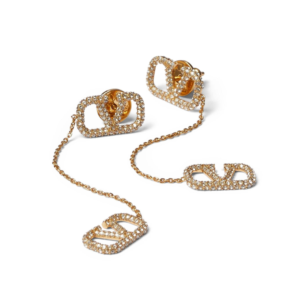 Valentino Crystal Valentino Signature 18K Gold Earrings