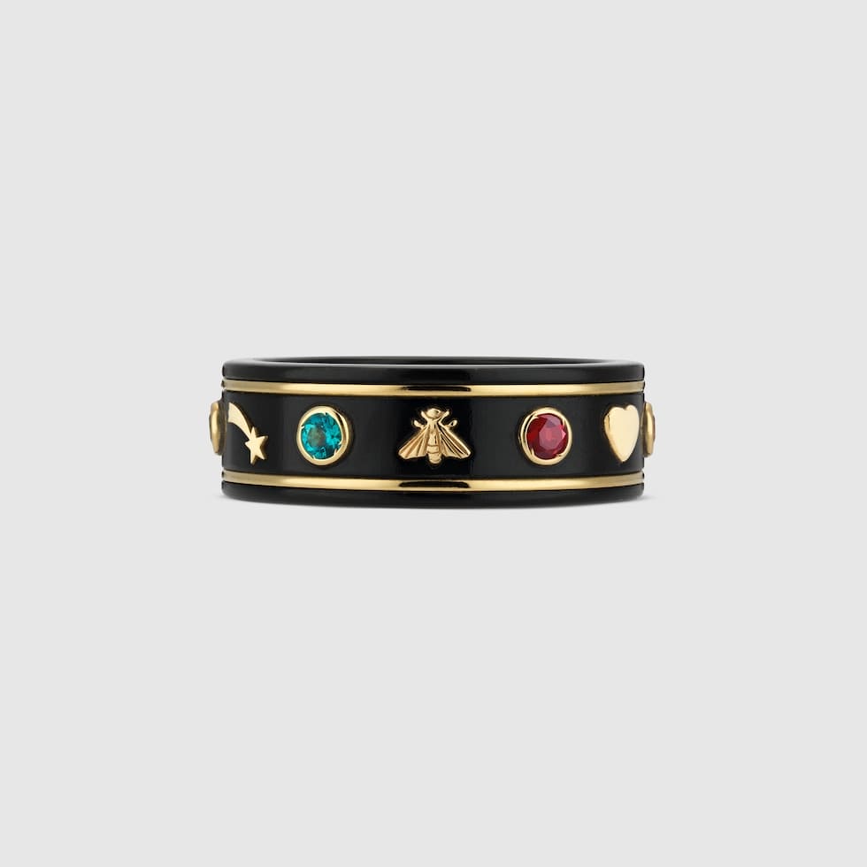 Gucci Double Icon With Gemstones Corundum 18K Gold Ring