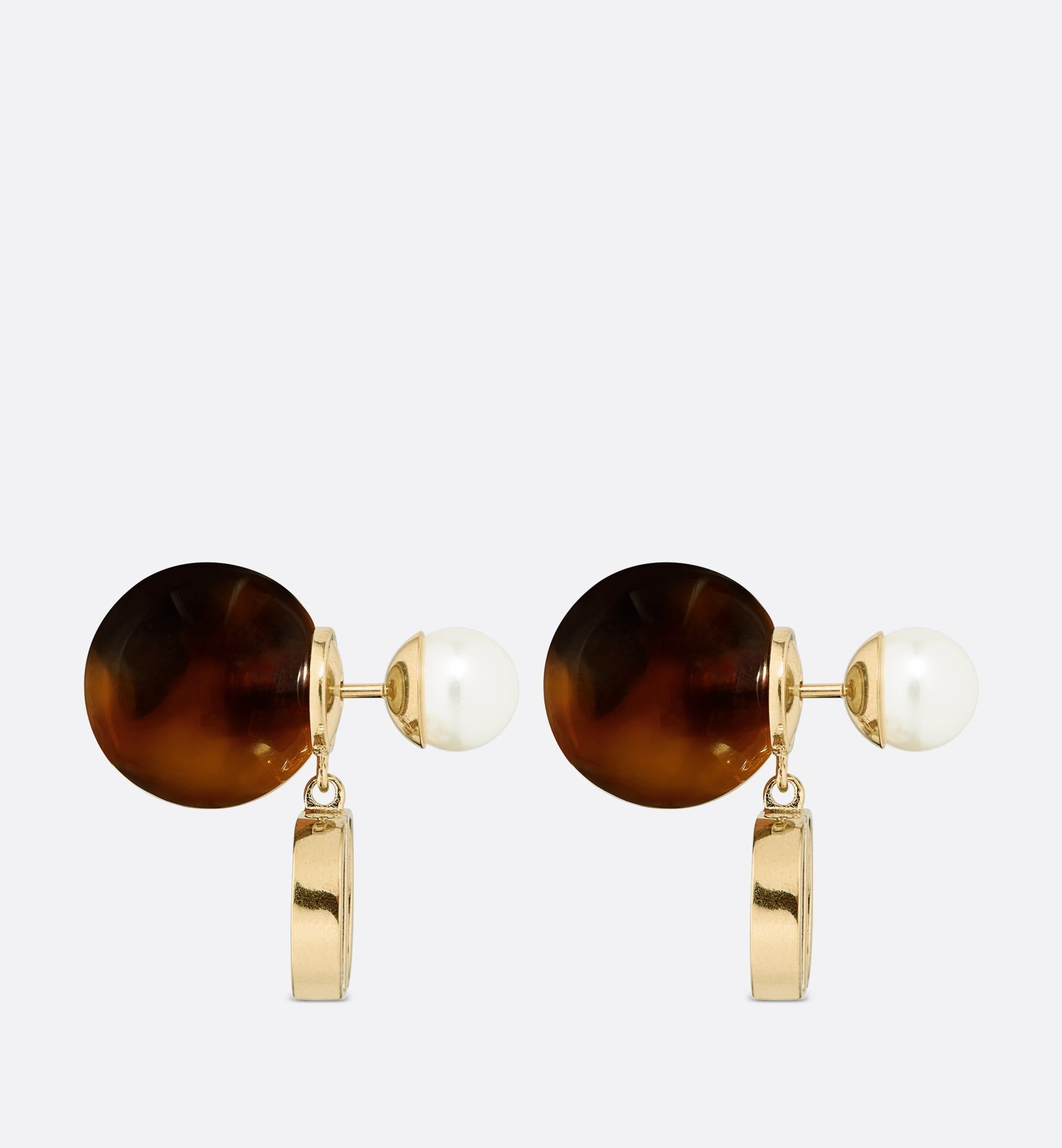 Dior Tribales Brown Resin Pearls 18K Gold Earrings