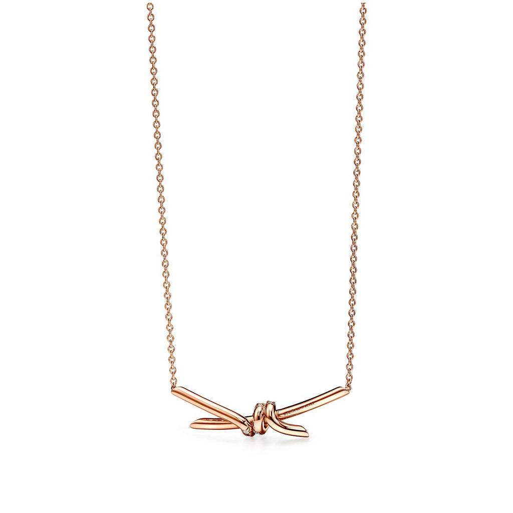 Tiffany Knot Pendant Diamond 18K Gold Necklace