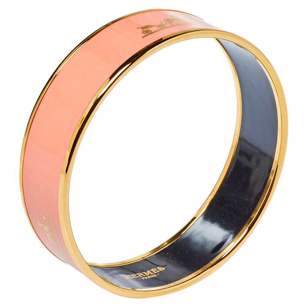 Hermes Enamel Cal ̈ ̈che Wide Bangle 18K Gold Bracelet