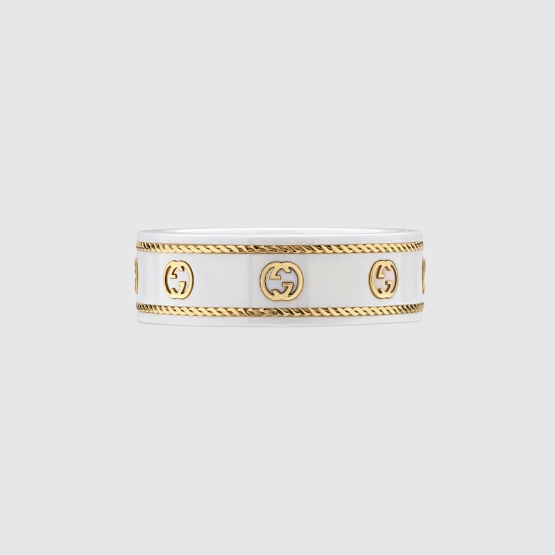 Gucci Double Interlocking Gucci Icon White Zirconia 18K Gold Ring