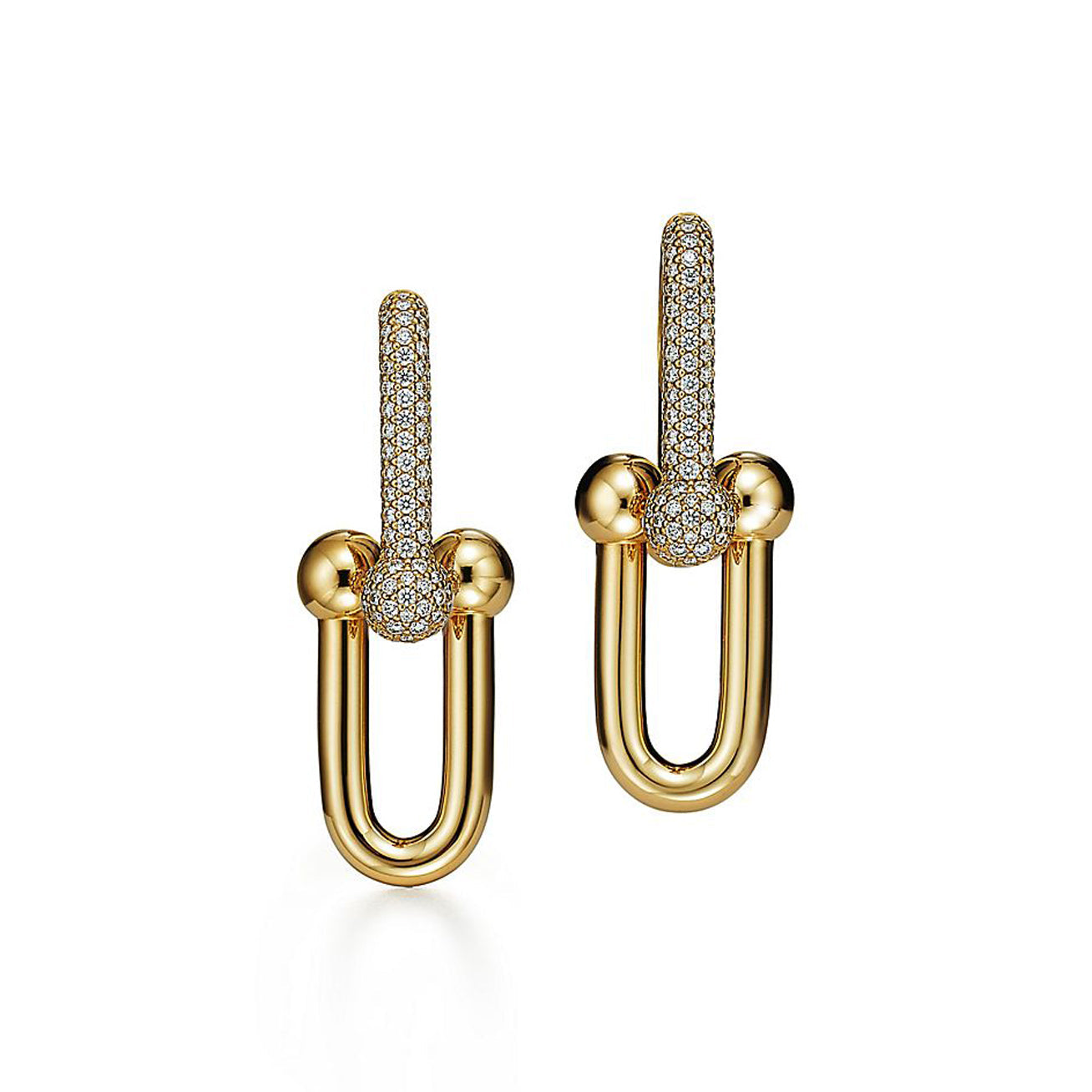 Tiffany HardWear Large Link Diamonds 18K Gold Earrings