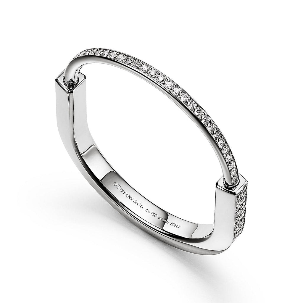 Tiffany Lock Bangle Full Pave Diamonds 18K Gold Bracelet
