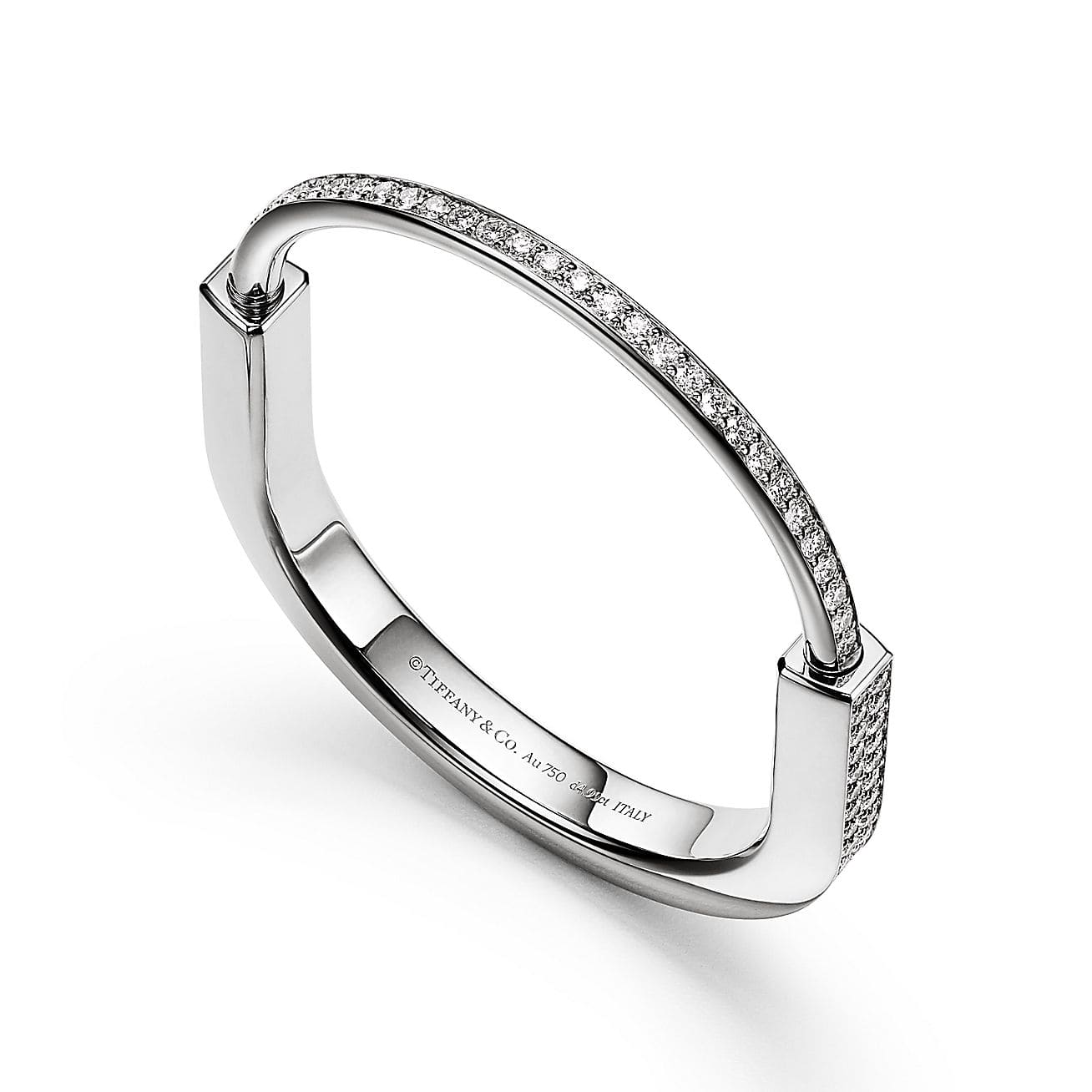 Tiffany Lock Bangle Full Pave Diamonds 18K Gold Bracelet