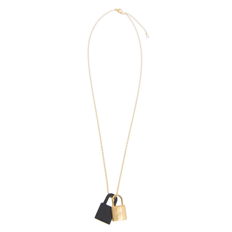 Hermes O'Kelly Black Pendant 18K Gold Necklace