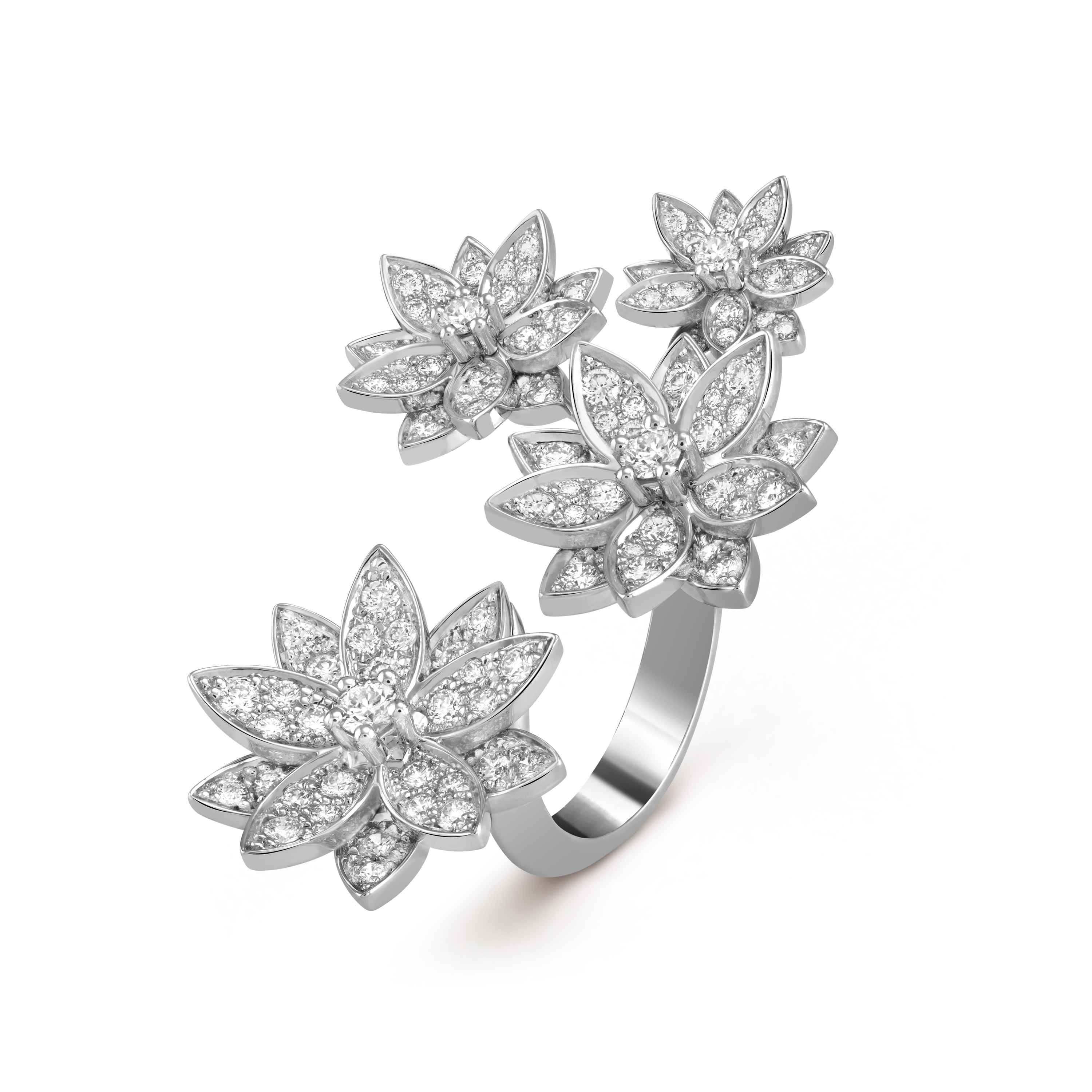Lotus Between the Finger 4 Flowers 18K Gold Ring
