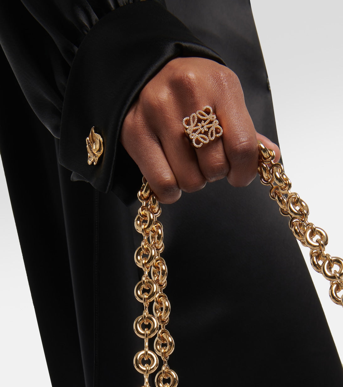 LOEWE Anagram Crystals 18K Gold Ring