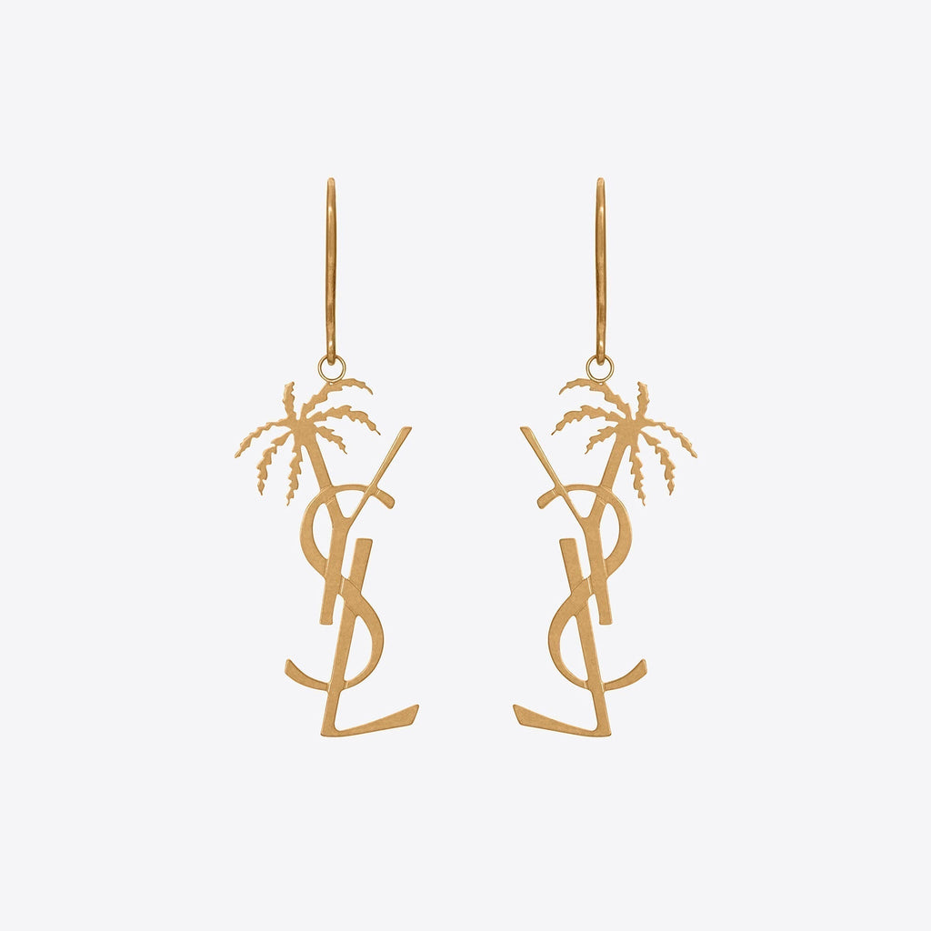 YSL Monogram Palmier Statement 18K Gold Earrings