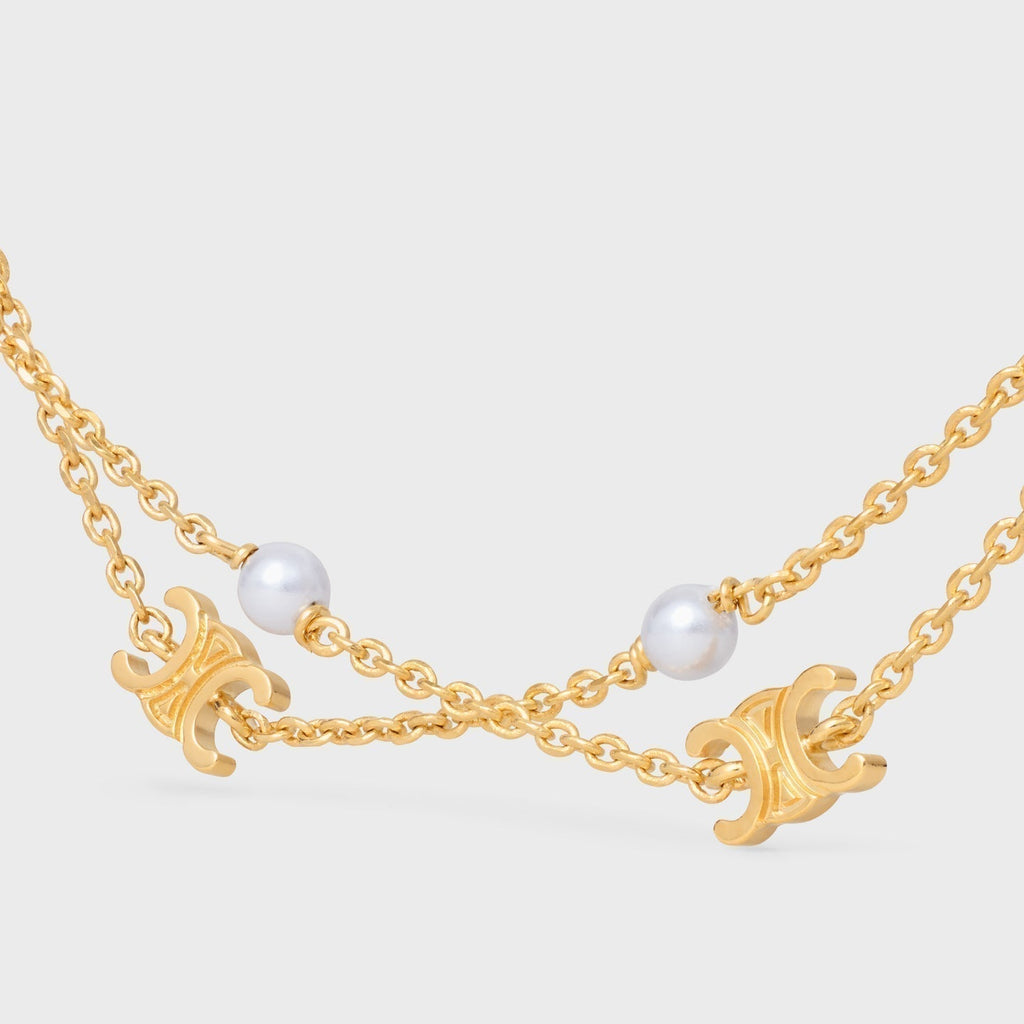Celine Pearl Double 18K Gold Necklace