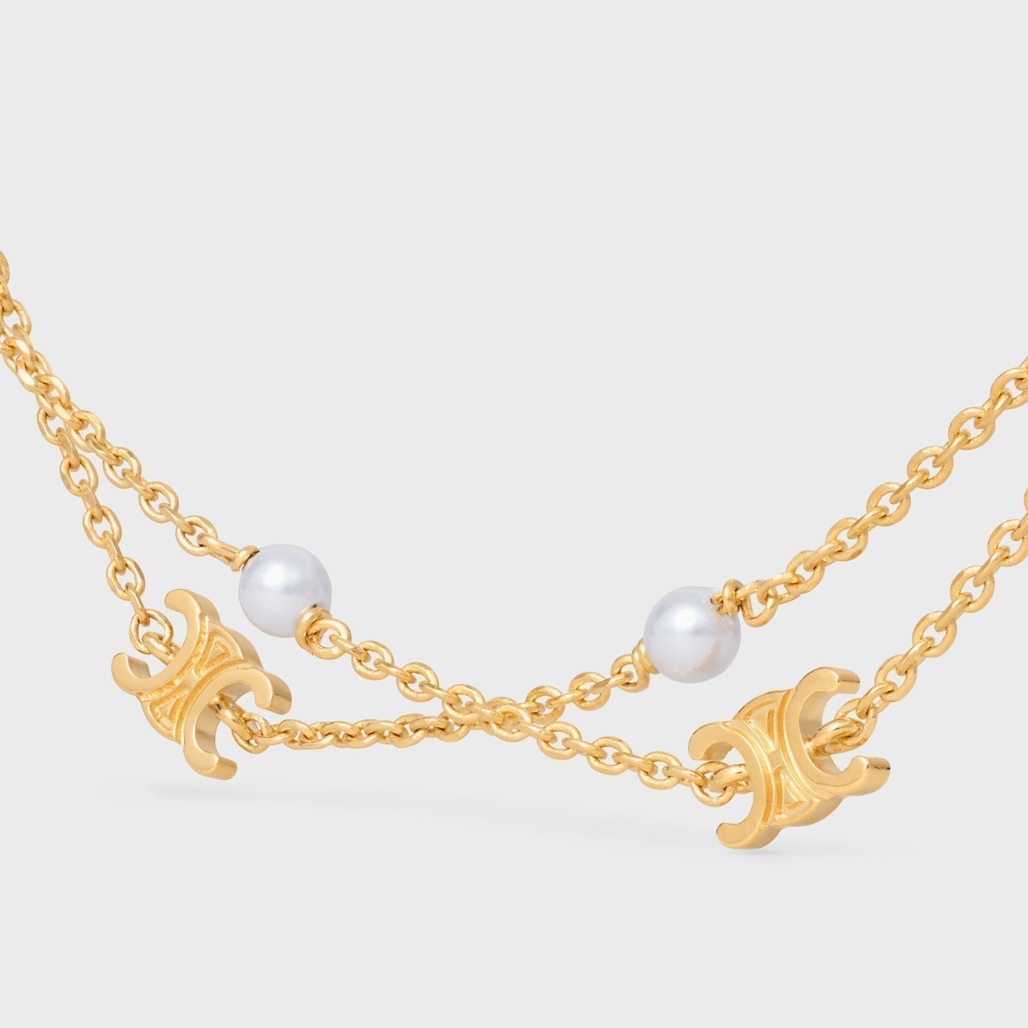 Celine Pearl Double 18K Gold Necklace