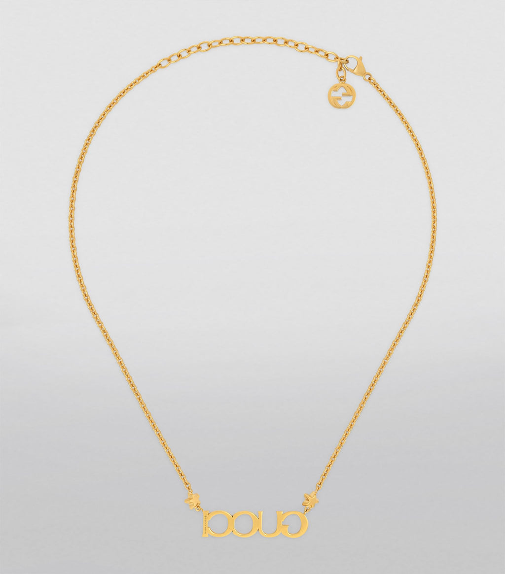 Gucci Double Embellished Script Letter 18K Gold Necklace