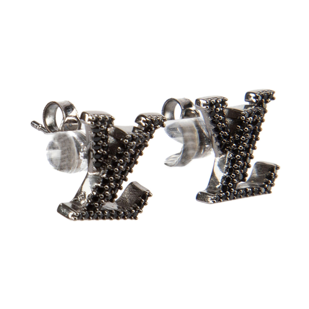 Louis Vuitton Iconic Black Crystal Stud 18K Gold Earrings