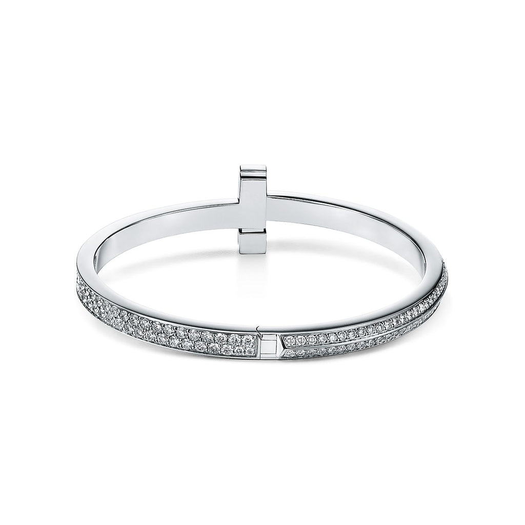 T1 Wide Diamond Hinged Bangle 18K Gold Bracelet