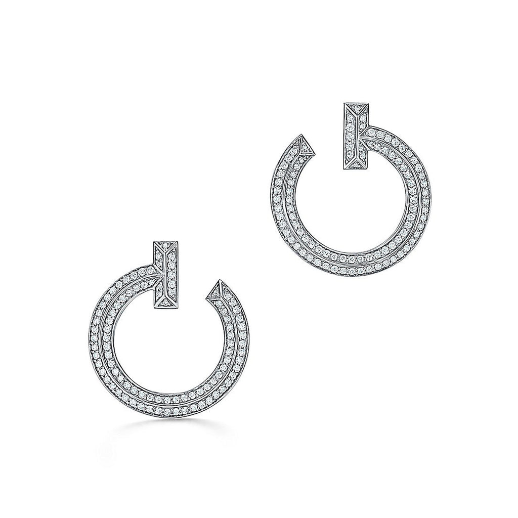 Tiffany T1 Open Hoop 18K White Gold Earrings
