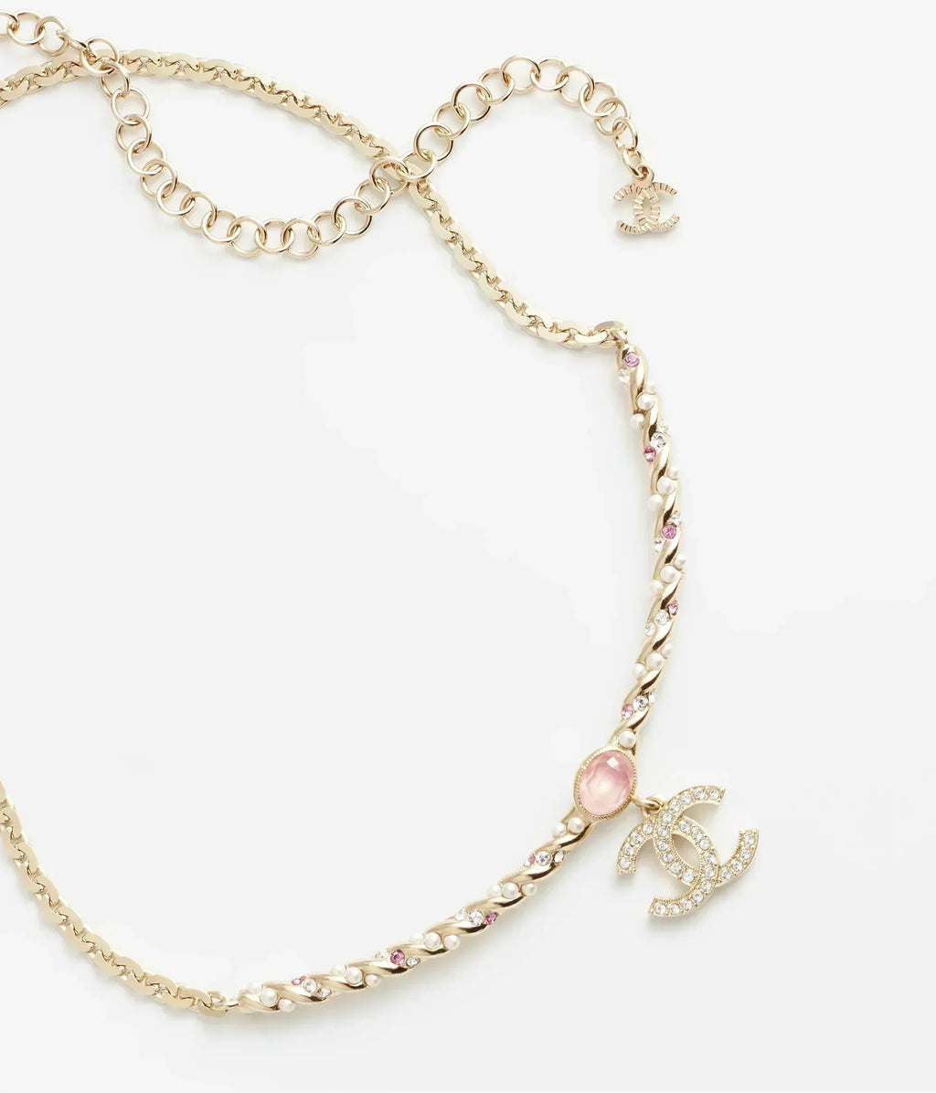 Chanel Pink Crystal 18K Gold Necklace