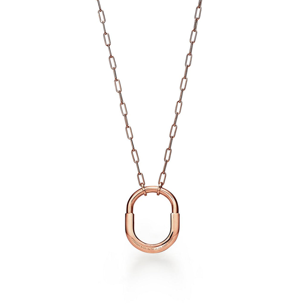 Tiffany Lock Pendant Pave Diamonds 18K Gold Necklace