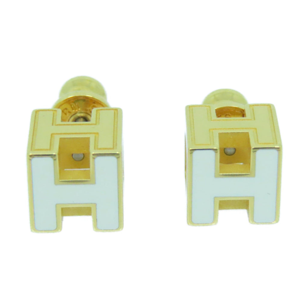 Hermes Cage D'H White 18K Gold Earrings