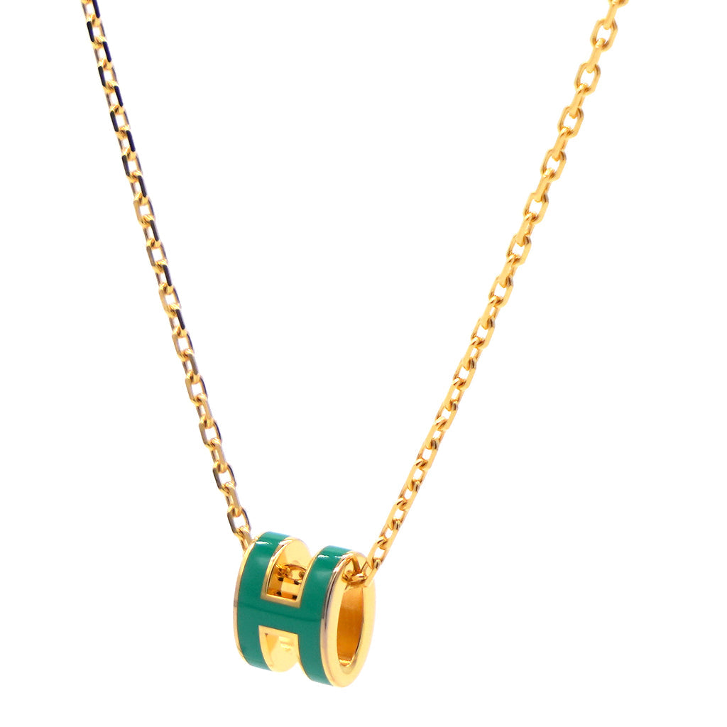 Hermes Mini Pop Green 18K Gold Necklace