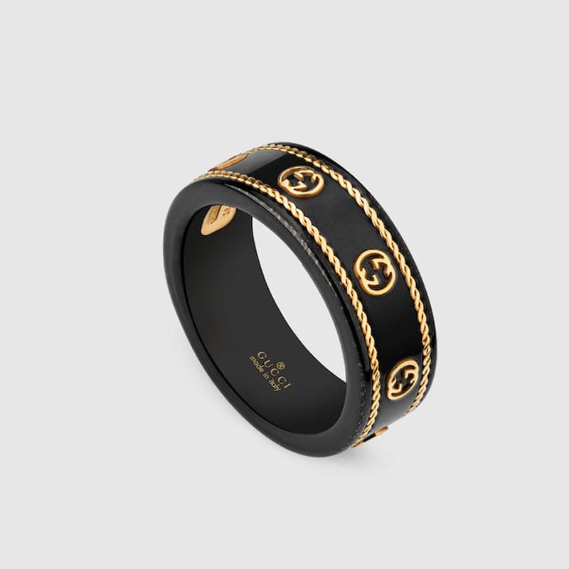 Gucci Double Interlocking Gucci Icon Black Corundum 18K Gold Ring