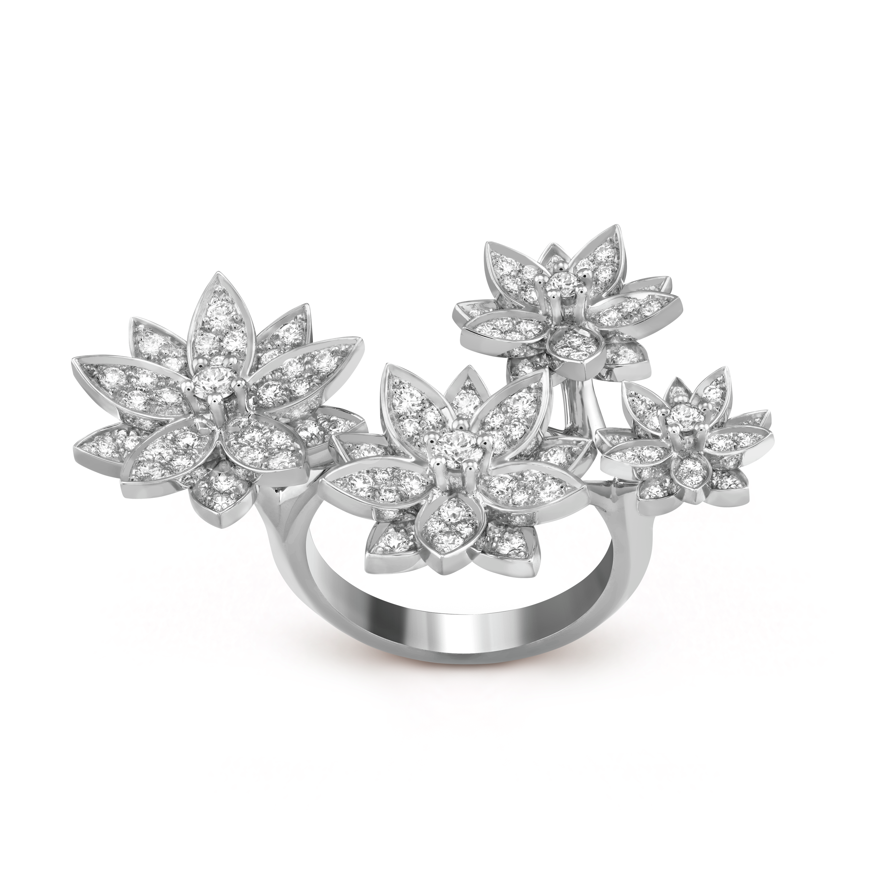 Lotus Between the Finger 4 Flowers 18K Gold Ring