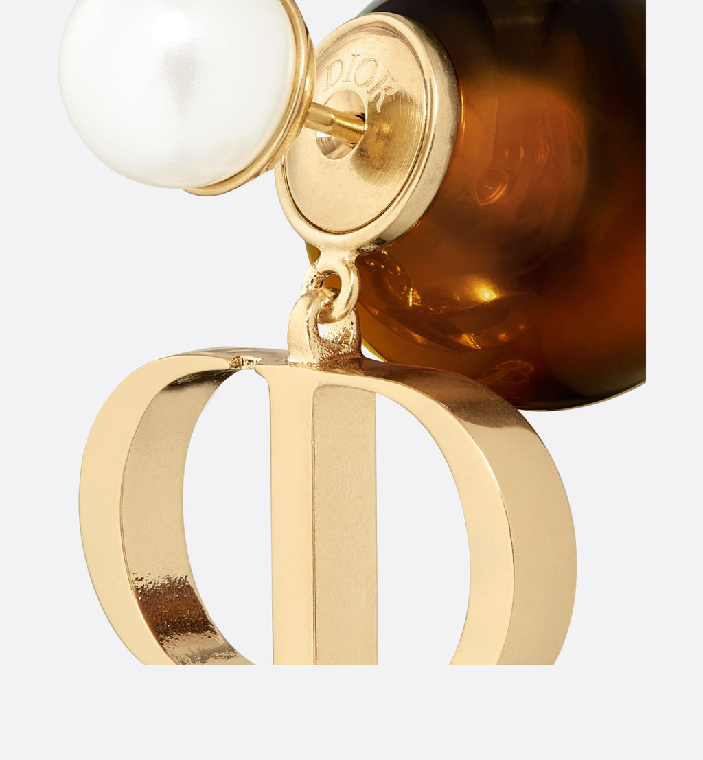 Dior Tribales Brown Resin Pearls 18K Gold Earrings
