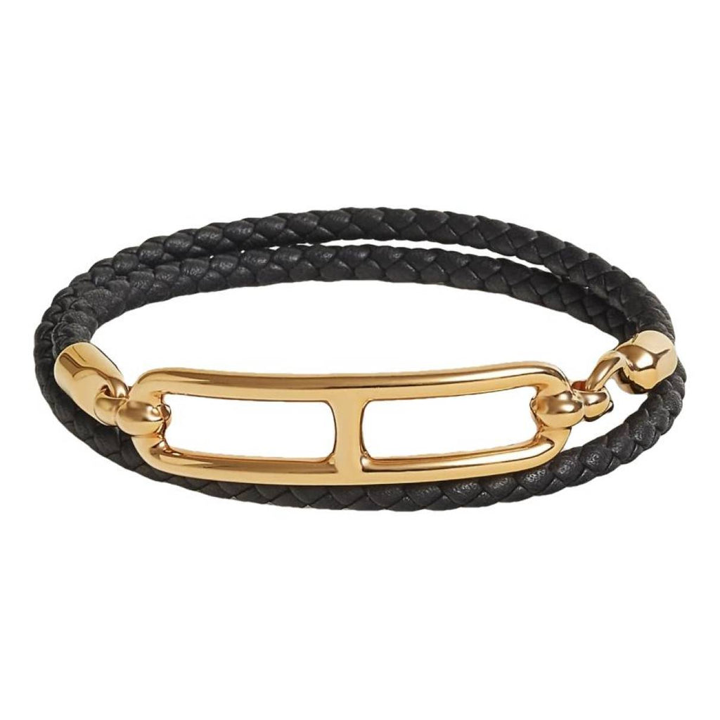 Hermes Roulis Double Tour Black 18K Gold Bracelet