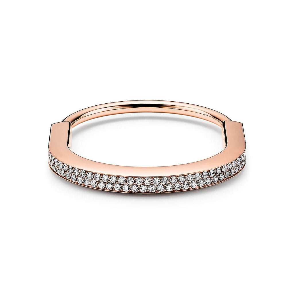 Tiffany Lock Bangle Full Pave Diamonds 18K Gold Bracelet