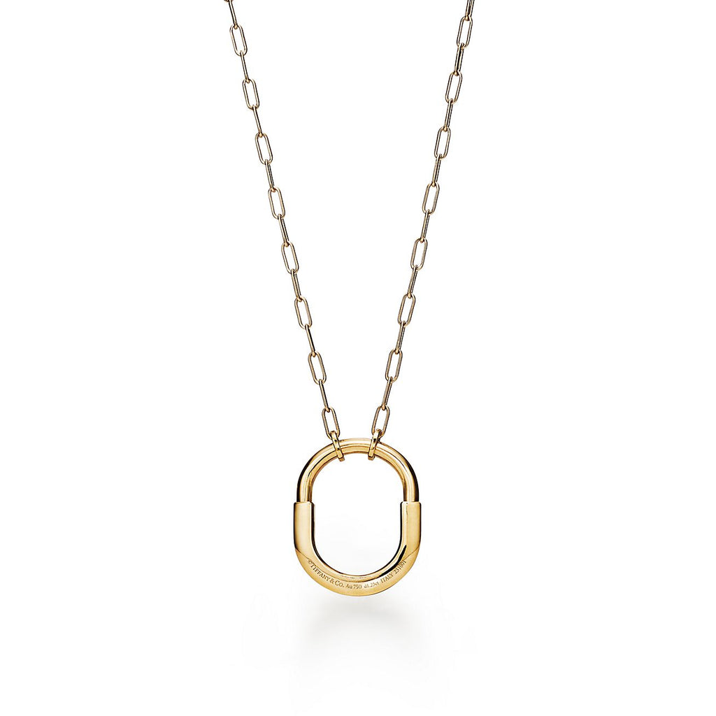 Tiffany Lock Pendant Pave Diamonds 18K Gold Necklace