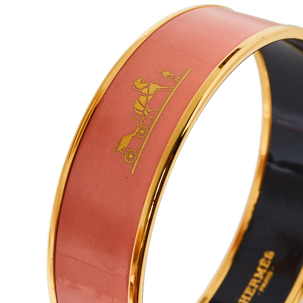 Hermes Enamel Cal ̈ ̈che Wide Bangle 18K Gold Bracelet