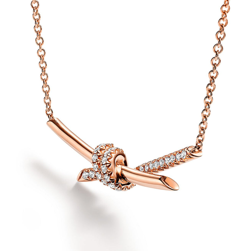 Tiffany Knot Pendant Diamond 18K Gold Necklace