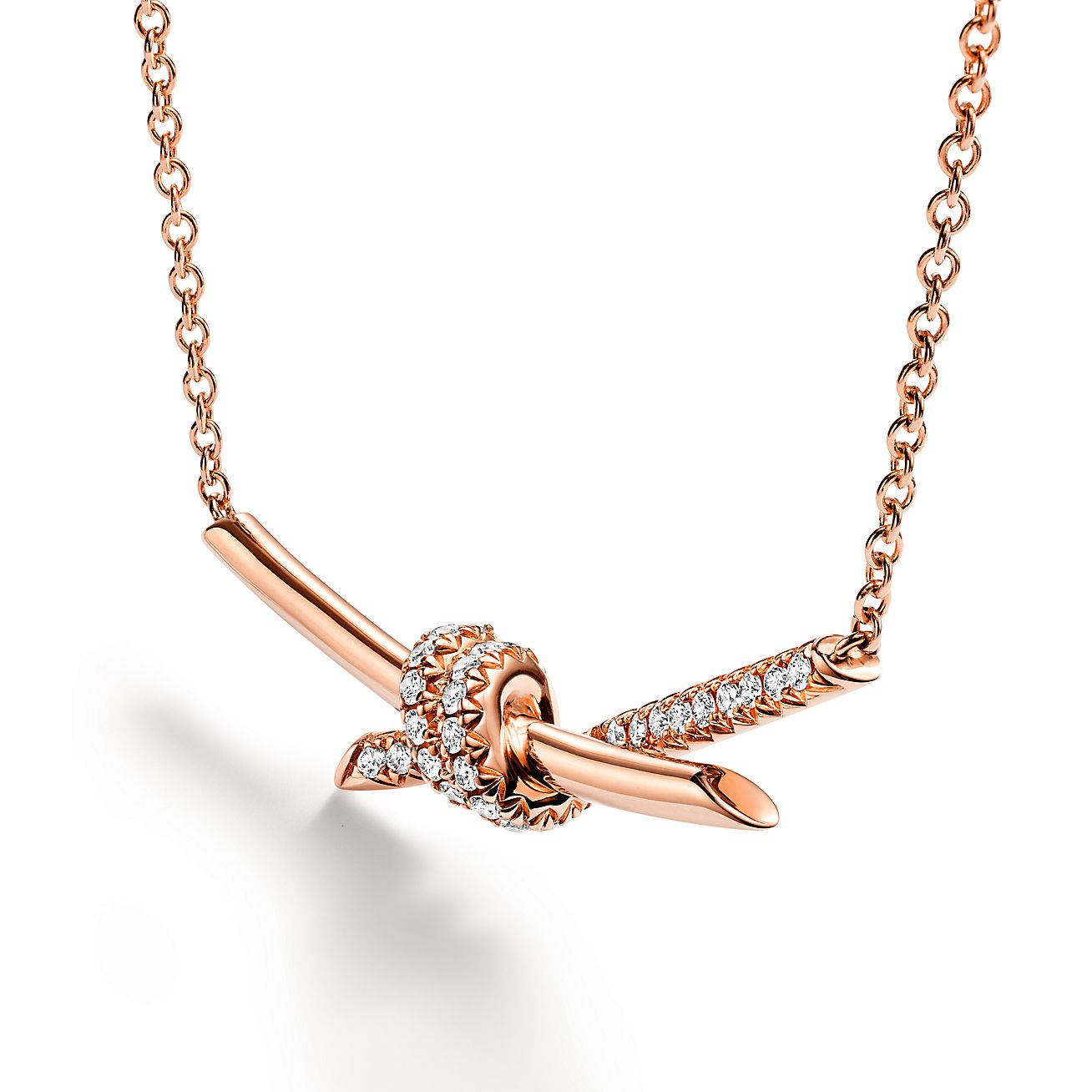 Tiffany Knot Pendant Diamond 18K Gold Necklace